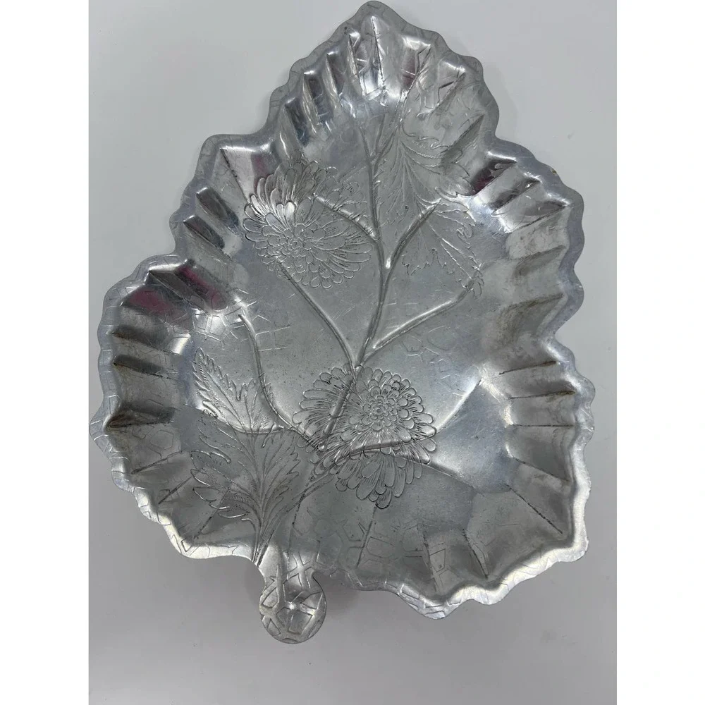 Vintage Forman Family Floral Embossed Hand Wrought Hammered Aluminum Leaf